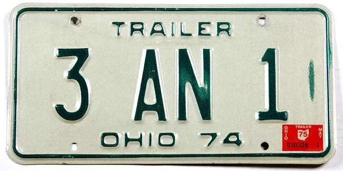 1975 Ohio Trailer License Plate
