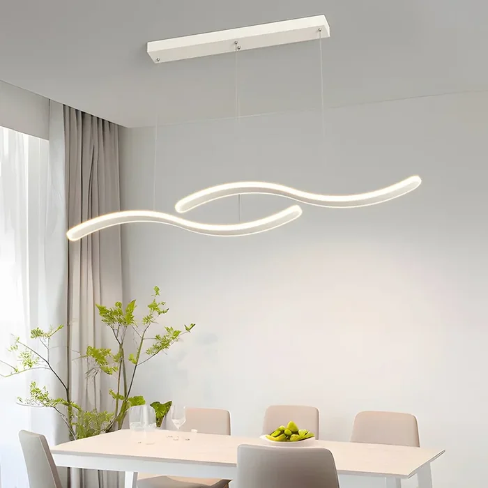 2-Wavy Line LED Dining Room Pendant Light – 3-Step Dimming