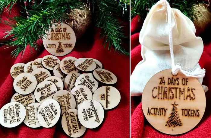 24 days of Christmas tokens in muslin bag – Decor Steals