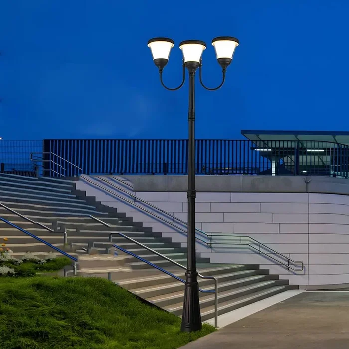 3-Light Black Finish Traditional Outdoor Street Lights with Post Top