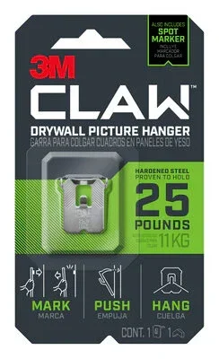 3M Claw Drywall Picture Hanger 25 Pound With Temporary Spot Marker 3PH25M-1EF 1 Hanger 1 Marker (7100227269)