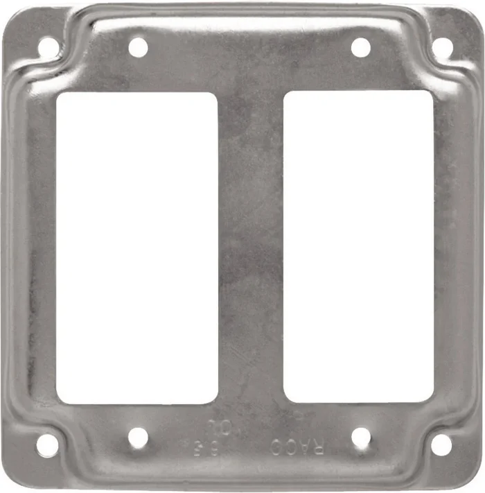 4 Inch Steel Double GFI Receptacle Box Cover, Flat Corner Square, Exposed