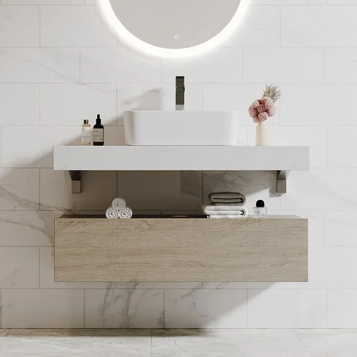 40″ Floating Bathroom Vanity Set With Single Sink White and Natural