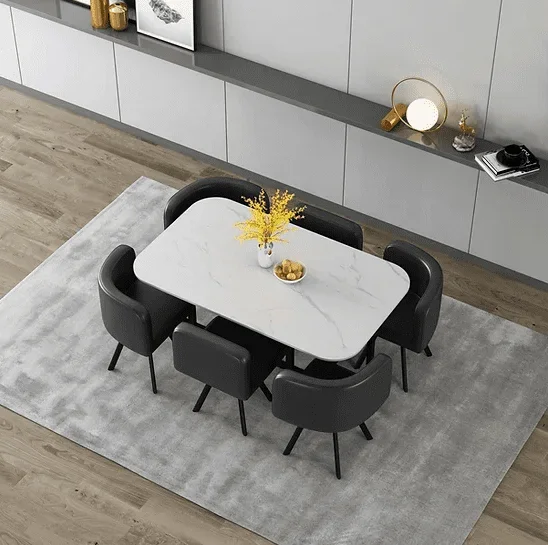 800 White Marble Dining Table Set For 6 Chairs by Artisan furniture