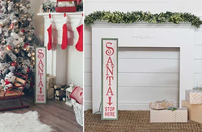 “Santa Stop Here” Sign With Stand – Holiday Signs – Decor Steals