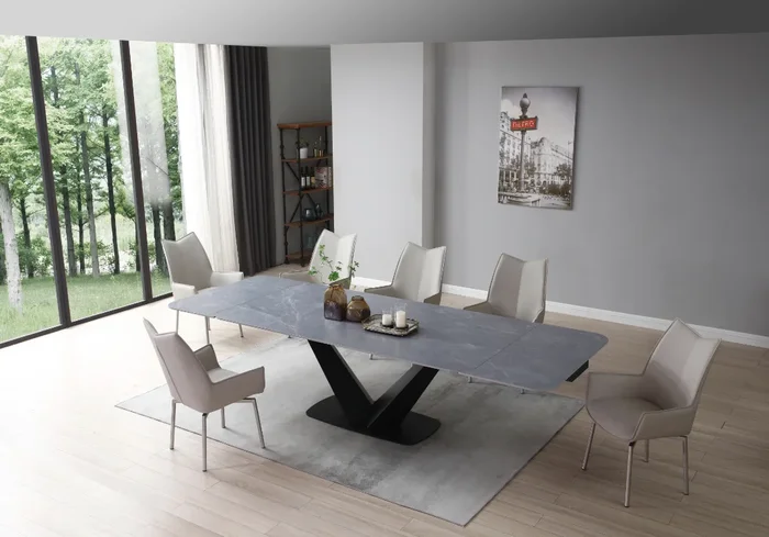 9436 Dining Table with 1218 Swivel Gray Taupe Chairs p13300 By ESF Furniture