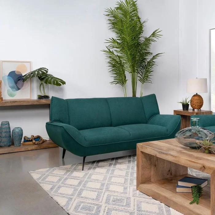 Acton Upholstered Flared Arm Loveseat Teal Blue by Coaster Furniture