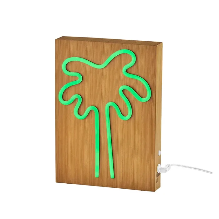Adesso Simplee Adesso Wood Framed Neon Palm Tree Table/Wall Lamp Natural Wood Finish (SL3720-12)