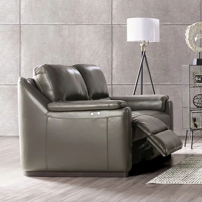 Altamura Gray Italian Leather Power Loveseat FM90002GY-LV-PM-PKby Furniture of America
