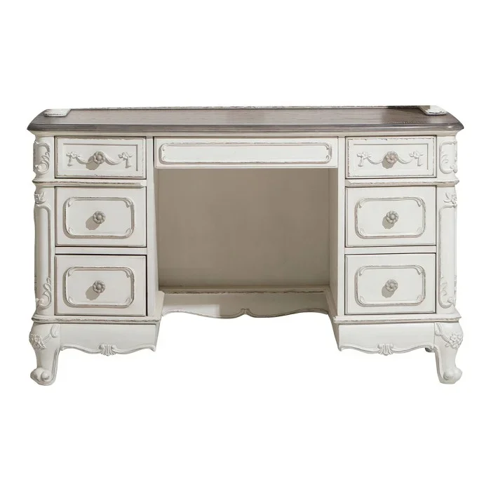 Antique white with gray rub-through and oak Cinderella Collection Desk by Homelegance