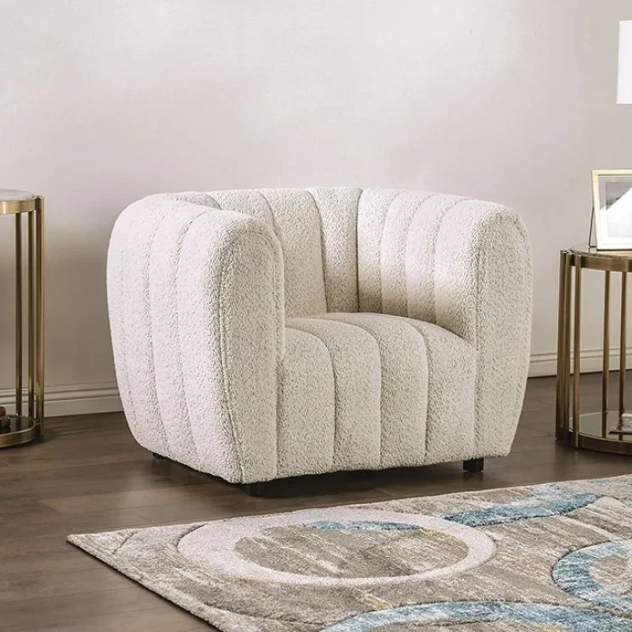 Aversa Contemporary Off-White Boucle Chair – FM61002WH-CHby Furniture of America