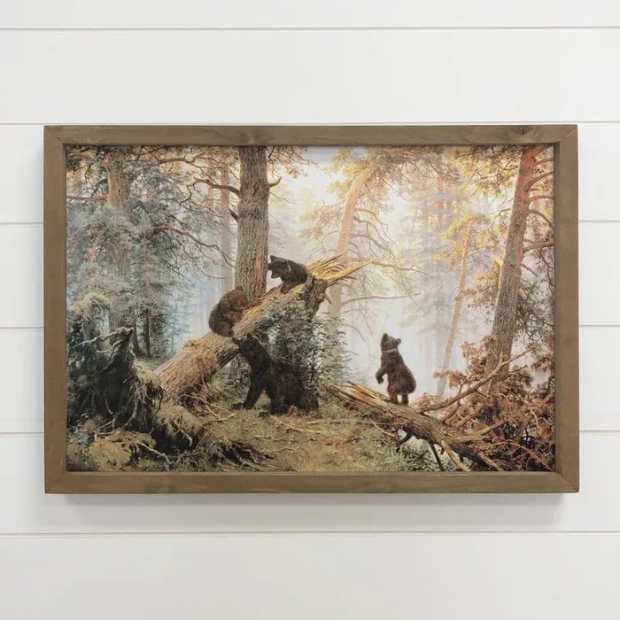 Baby Bears in the Forest – Framed Animal Art – Cabin Art