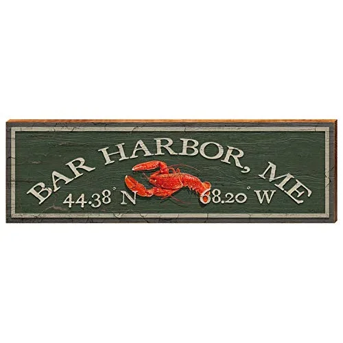 Bar Harbor, Maine Lobster Wooden Latitude Longitude Sign | Wall Art Print on Real Wood