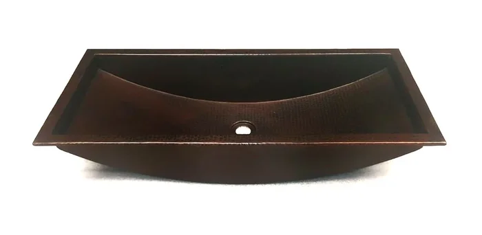 BASQUIAT in Cafe Viejo – VS041CV36 (MTO) – Trough Undermount or Drop-In Bathroom Copper Sink with 1.0″ Flat Rim – 36 x 14 x 6″ – Gauge 14