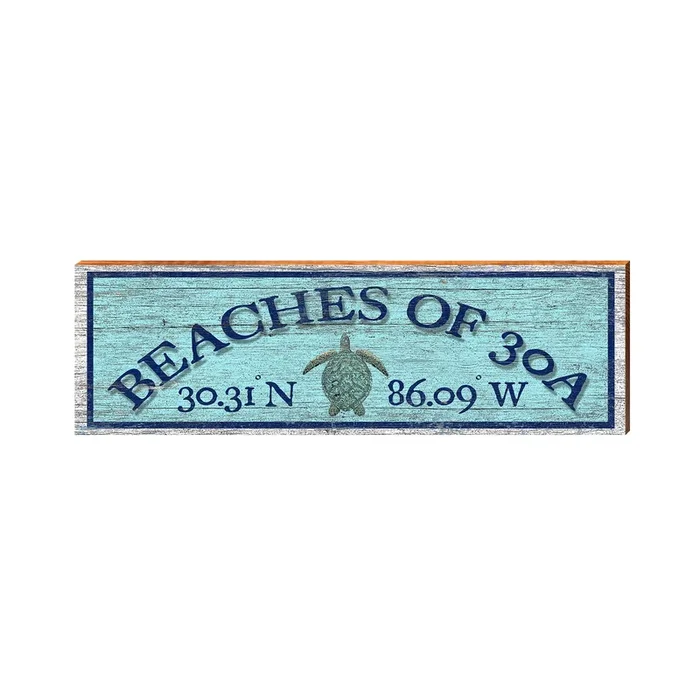 Beaches of 30A Sea Turtle Blue Latitude Longitude | Real Wood Wall Art Print