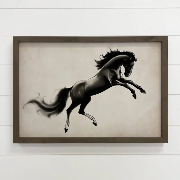 Black Stallion – Framed Animal Canvas Art – Ranch House Art