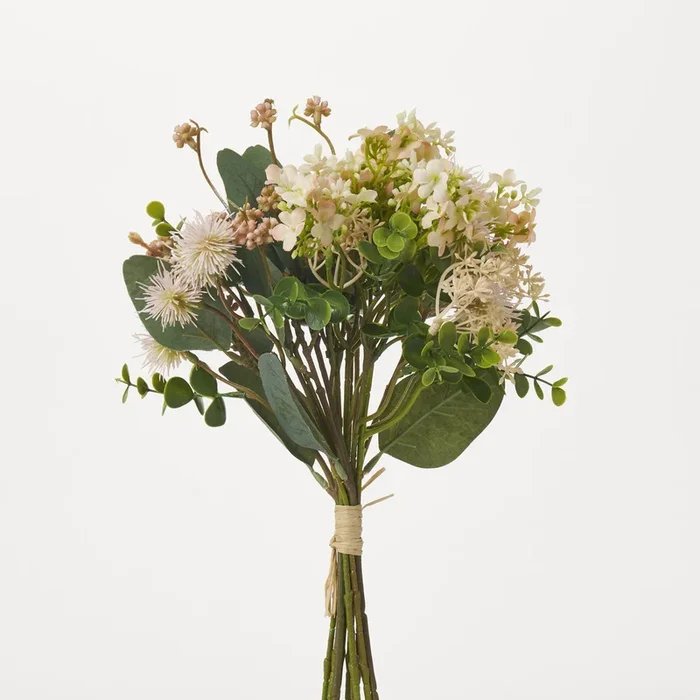 Blush Pink Lilac & Thistle with Eucalyptus Bundle of 11 Stems Everyday Spring Faux Floral Pick – 14″