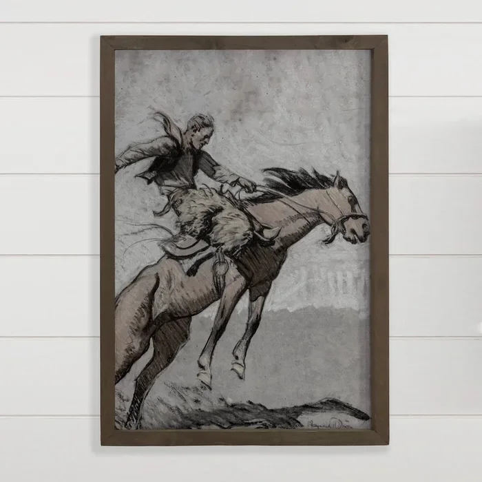 Bronco Buster – Ranch House Wall Art – Framed Horse Canvas