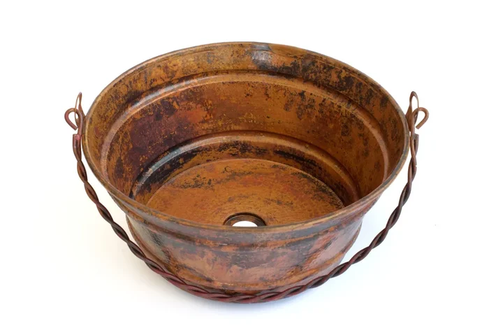 BUCKET # 1 in Natural – VS027NA – Round Vessel Bathroom Copper Sink – 16 x 8″ – Gauge 16