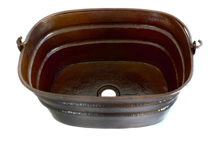 BUCKET # 4 in Cafe Viejo – VS039CV – Rectangular Vessel Bathroom Copper Sink – 16 x 12 x 7″ – Gauge 16