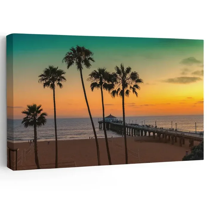 California Sunset Beach Pier – Coastal Canvas Wall Art for Living Room