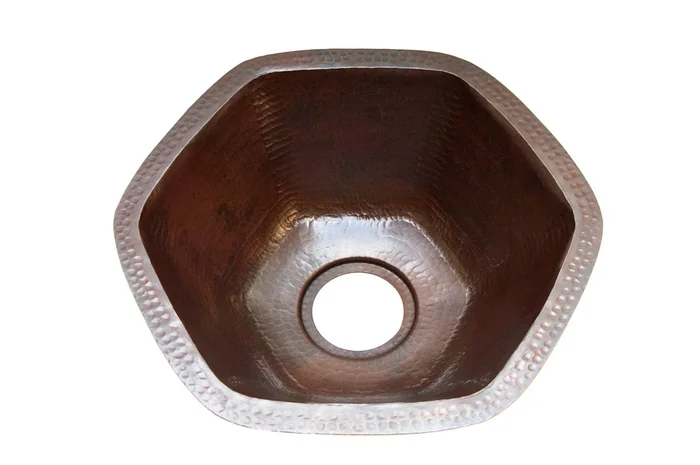 CARNEROS in Cafe Viejo – BP004CV – Hexagonal Undermount Bar Copper Sink with 1″ Flat Rim – 16 x 7″ – Gauge 16