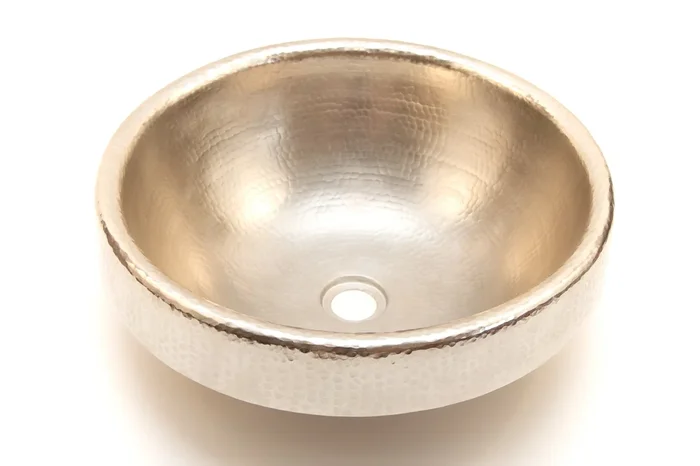 CARTIER-BRESSON in Brushed Nickel – VS014BN – Round Raised Profile Bathroom Copper Sink with 2″ Apron – 17 x 6″ – Gauge 16