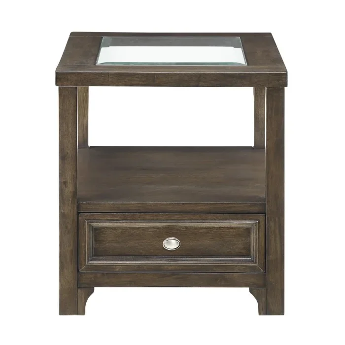 Charcoal brown Auburn Collection Glass top End table With Drawer By homelegance