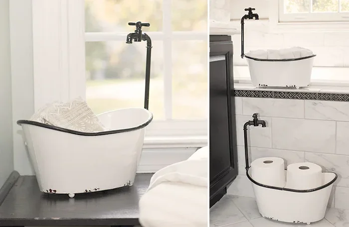 Chippy Enamel Tub Planters Set of 2 – Farmhouse Cottage – Decor Steals