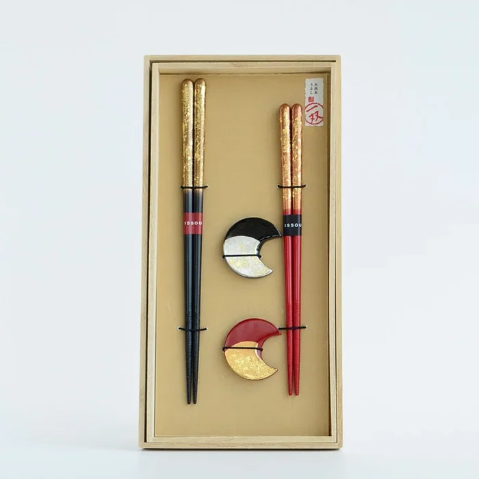 Chopsticks Set of 2P with Rests “Gold & silver leaf”