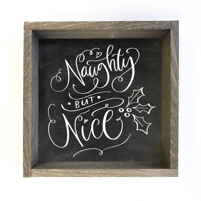 Christmas Santa Black Farmhouse Sign – Naughty But Nice