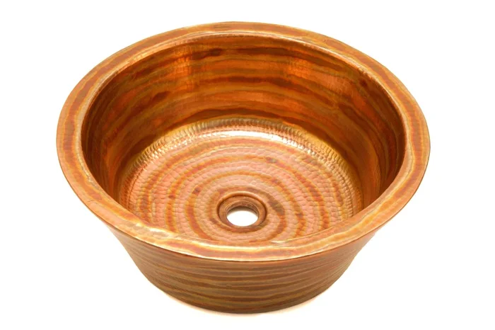 CLAUDEL in Fuego – VS012FU – Round Vessel Bathroom Copper Sink – 16 x 6″ – Double Wall