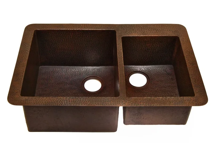 Cocina 60/40 Undermount Kitchen Copper Sink – Double Basin – 33 x 22 x 10.5″ – KS006CV