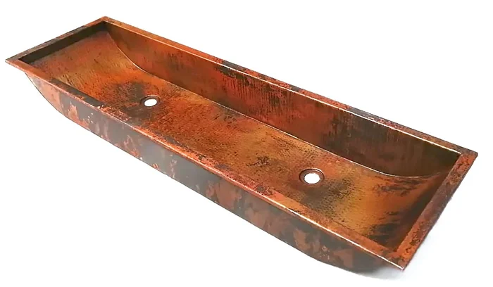CONDO – VS040 – Trough Undermount or Drop-In Dual Bathroom Copper Sink with 1.0″ Flat Rim – 46 x 14 x 6″ – Thick Gauge 14 – Extra Large