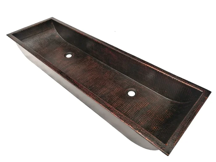 CONDO in Black Copper – VS040BC – Trough Undermount or Drop-In Dual Bathroom Copper Sink with 1.0″ Flat Rim – 46 x 14 x 6″ – Thick Gauge 14 – Extra Large
