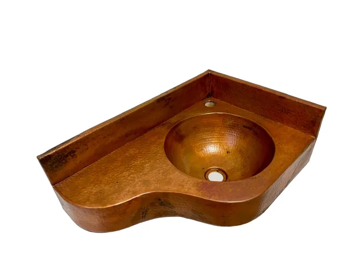 Corner Vanity Wall Mounted with integrated 10″ Round Sink and 3″ Apron in Natural – Left Wall = 20″, Right Wall = 13″ – VS044NAR (Reversed)