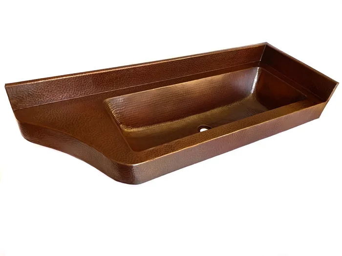 Corner Vanity Wall Mounted with integrated 27 x 10 x 6″ Trough Sink and 3″ Apron in Cafe Viejo – Left Wall = 38.5″, Right Wall = 13.5″ – VS082CV