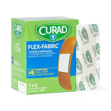CURAD Flex-Fabric Adhesive Bandages, 1″ x 3″ Strips, 100/box