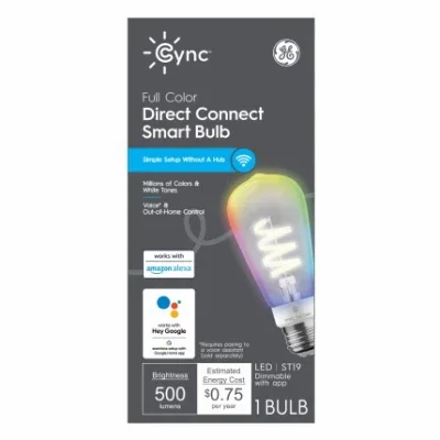 Cync LED Full Color Edison Smart Light Bulb ST19 Shape 500 Lumens 6.2 Watt Dimmable Full Spectrum