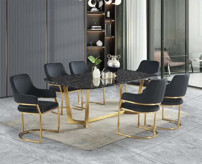 D2002-T Black Marble Table Top with Gold Medal Frame By McFerran