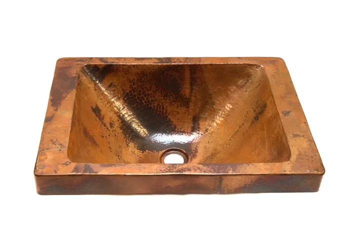 DOISNEAU in Natural – VS013NA – Rectangular Raised Profile Bathroom Copper Sink with 2″ Apron – 20 x 14 x 6″ – Gauge 16