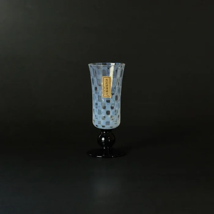 Edo Glass Tall Sake Cup Taisho Roman Checkered