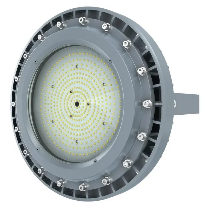 ESL Vision LED Hazardous Location Round High Bay 100W 14000Lm 5000K 100-277V Input 120 Degree Beam Angle Grey Finish (ESL-HZRHB-M100W-150-120D)