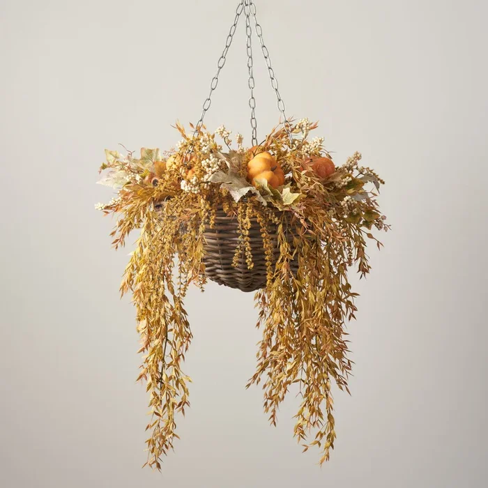 Fall Harvest Pumpkin Hanging Basket Fall Floral Arrangement Swag