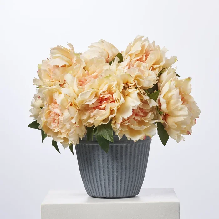 Faux Peach Peony Bush Outdoor Urn Filler Spring Summer Arrangement