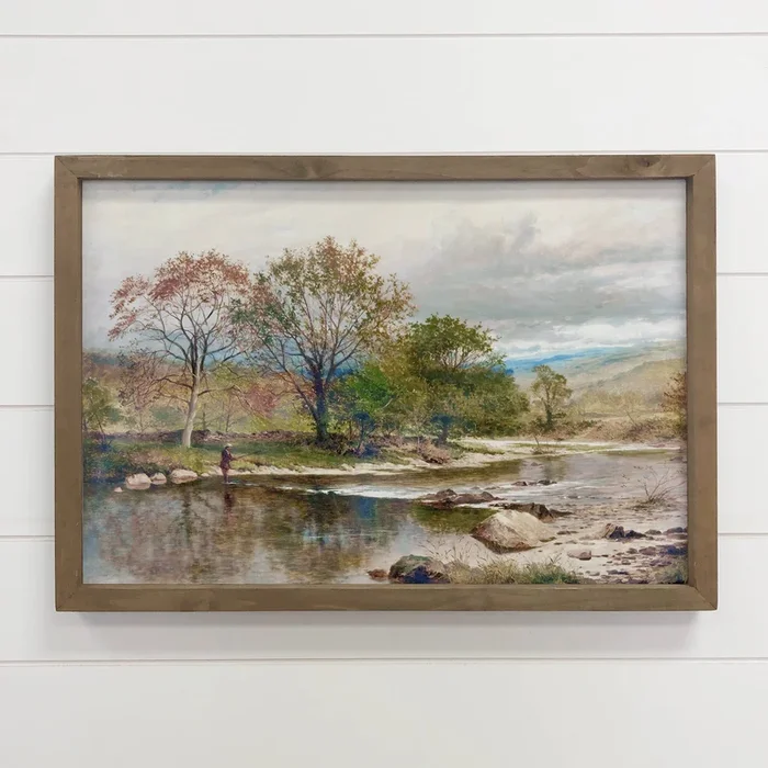 Fishing in the Fall – Framed Nature Canvas Art – Cabin Decor