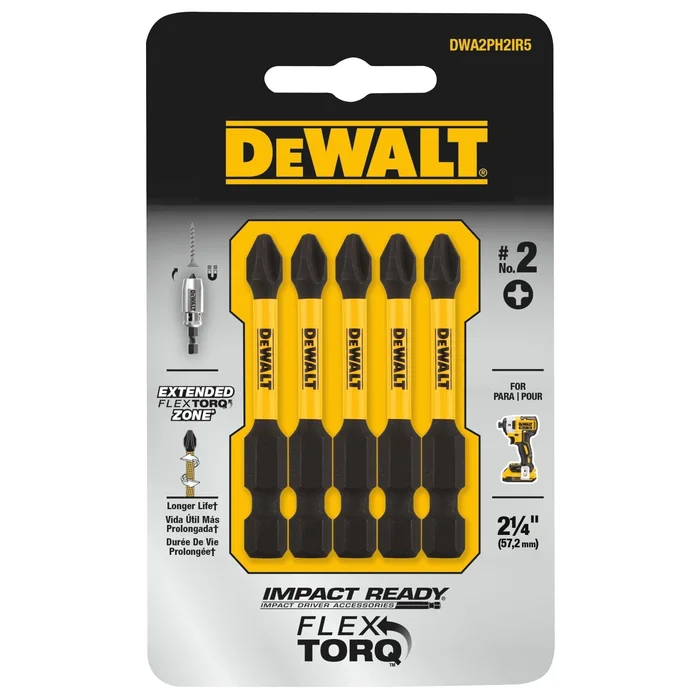 FlexTorq PH2 Driver Bits, Impact Ready, 2.25 In., 5-Pk.