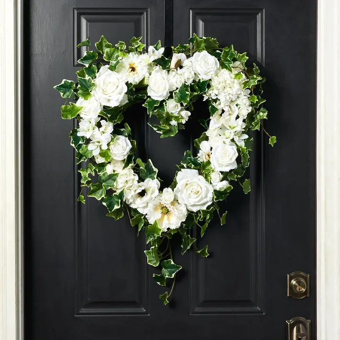 Follow Your Heart – Traditional White Wedding Heart Shaped Valentine’s Day Wreath