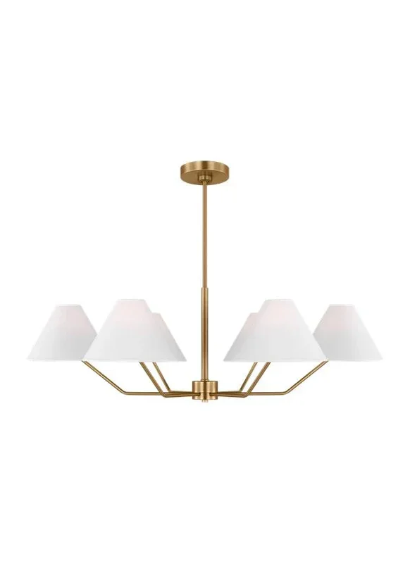 Generation Lighting Burke Transitional 6-Light Indoor Dimmable Large Chandelier In Satin Brass Gold Finish With White Linen Fabric Shades (DJC1016SB)