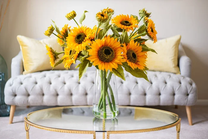 Giant Sunflower Water Illusion Floral Arrangement in Large Teardrop Vase